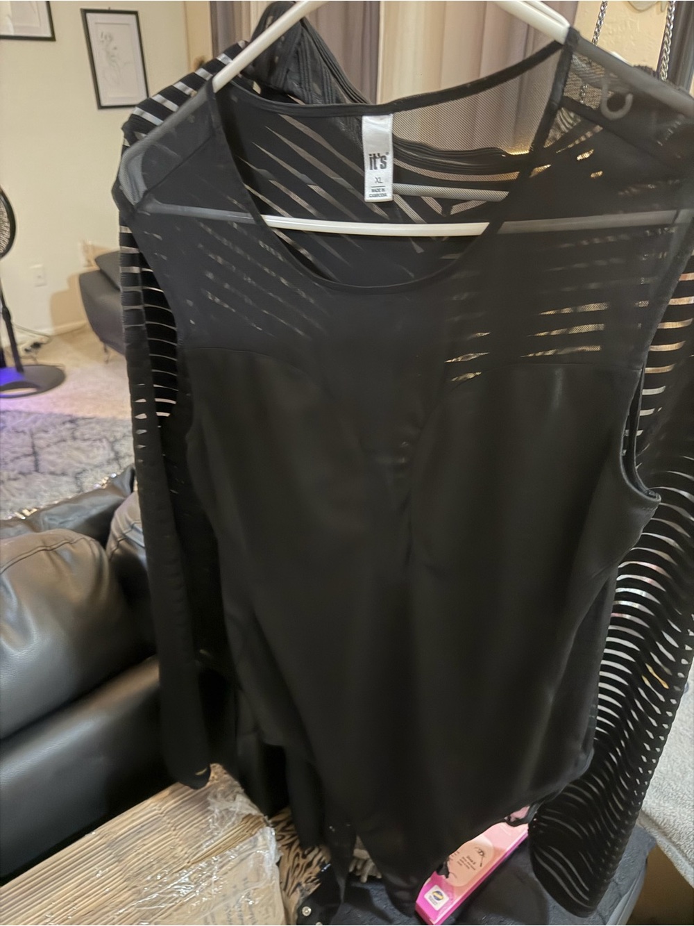It's Casual Sleeveless Black Mesh Yoke Blouse